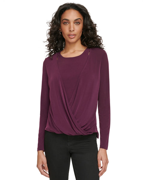 Women's Long-Sleeve Faux-Wrap Top